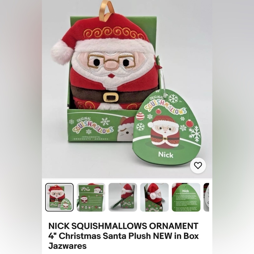 SQUISHMALLOW CHRISTMAS ORNAMENT SANTA CLAUS NICK BRAND NEW in BOX